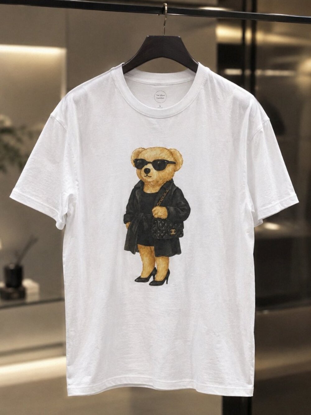 White Teddy Bear Garphic Tee Fashion Bear Sunglasses T-Shirt